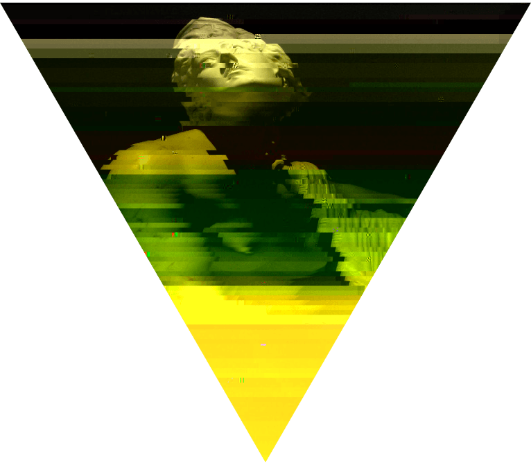 Dreick mit Bild von Eurydike mit Glitch-Effekt
