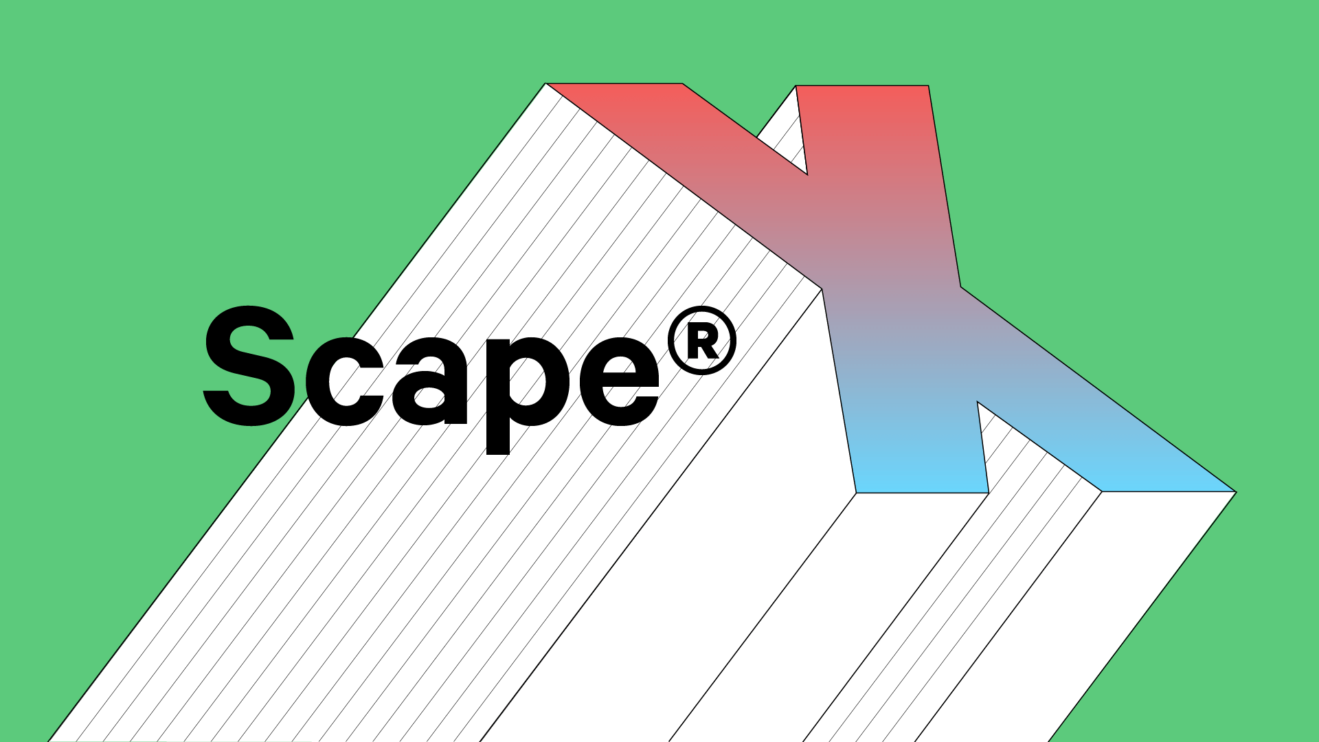 Scape X Key Visual Entwurf: 3D-X mit Verlauf auf grüner Fläche