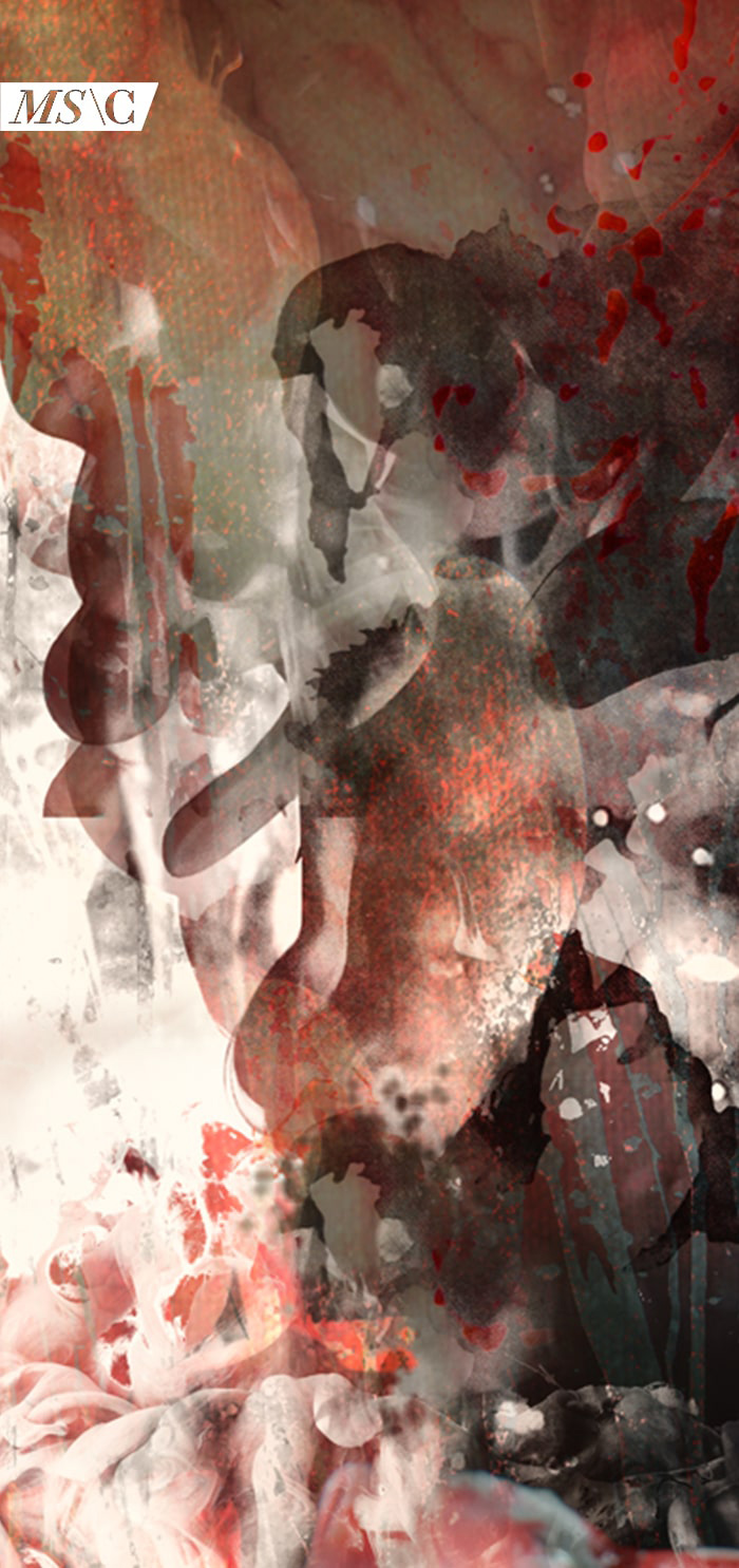 Marc Sinan – Schlachten: Flyer Auf dem Nichts mit abstrakten Innereien und Blut gespiegelt
