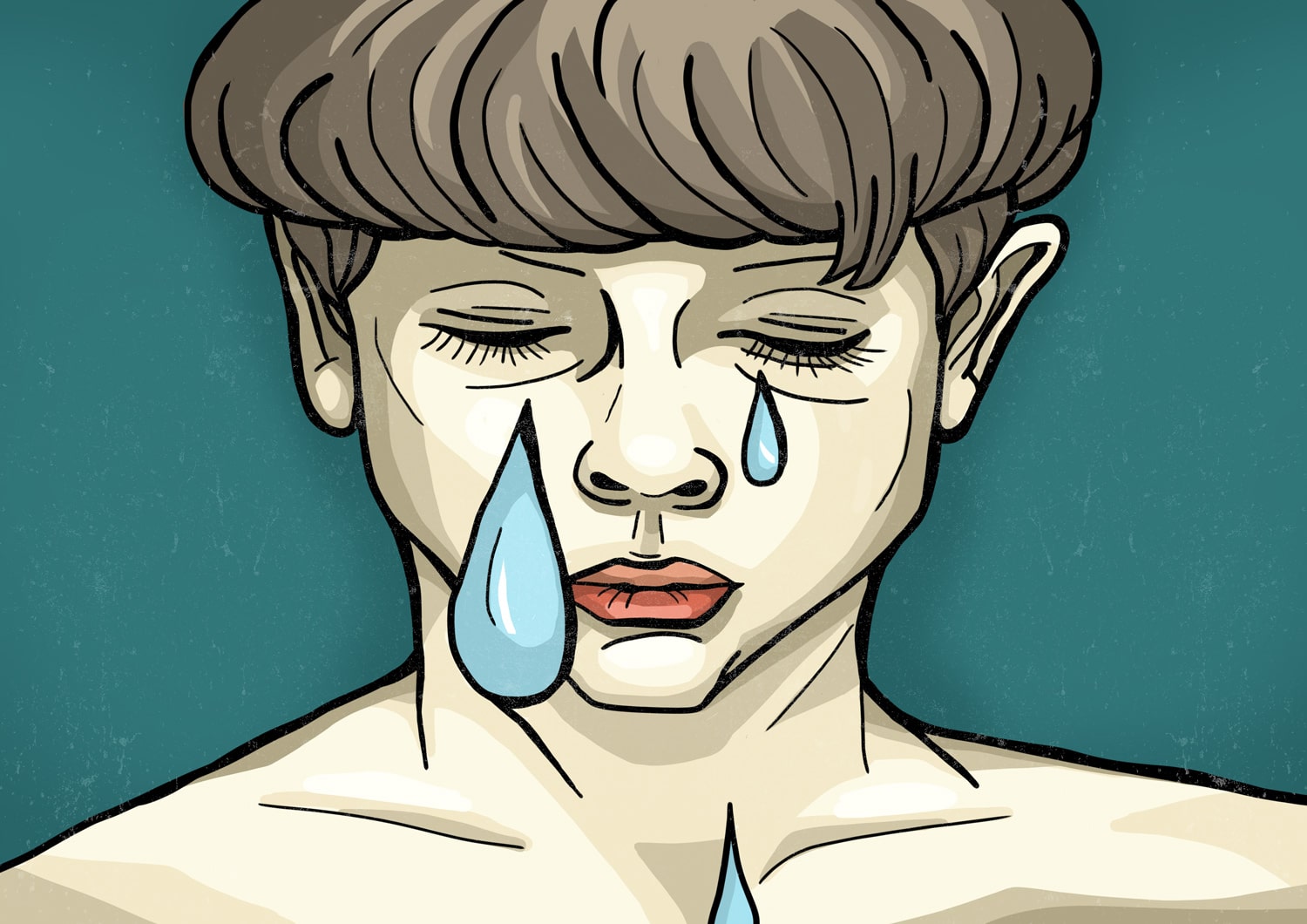 Illustration von einem weinenden Menschen mit sehr großen Tränen